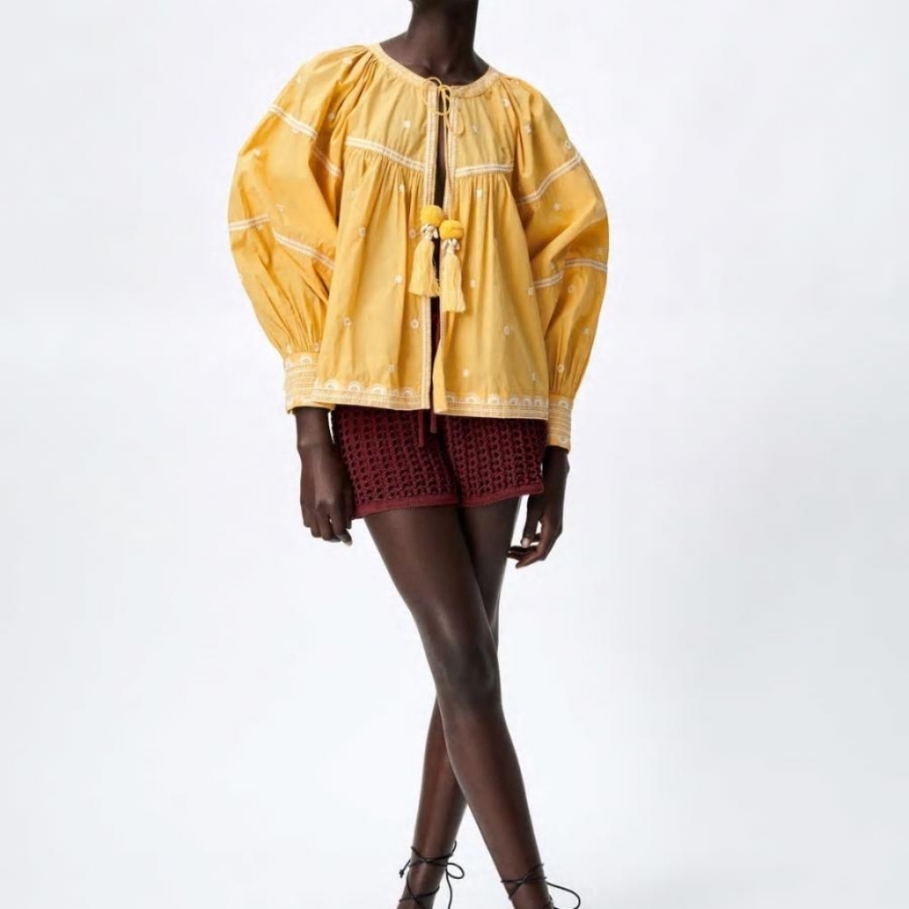 Zara Yellow Embroidered Jacket/Shirt with Tassles. Size XS BNWT - Picture 2 of 7